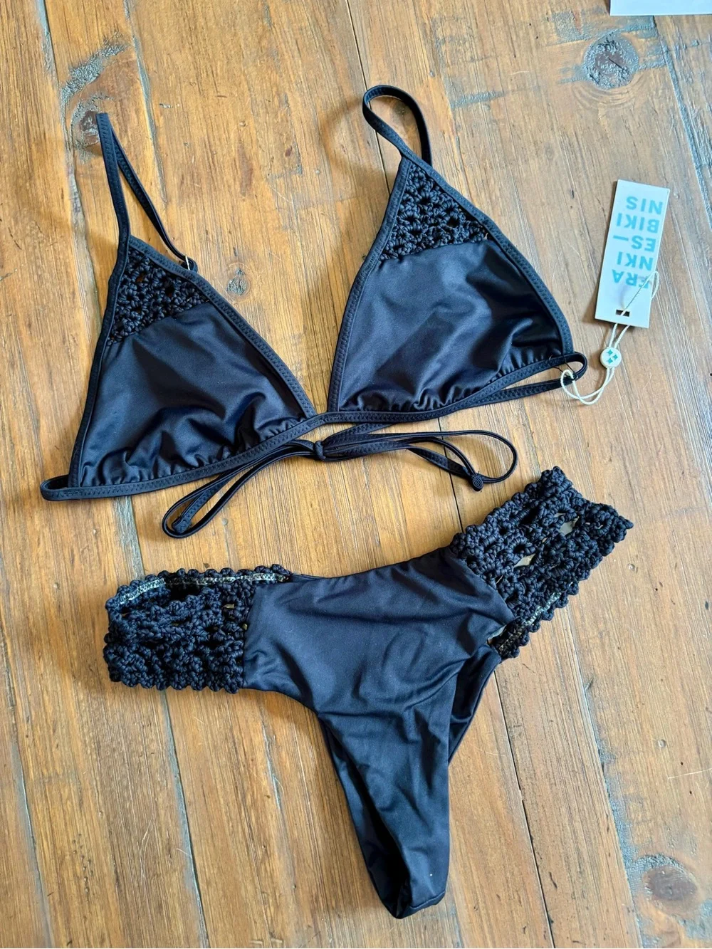 NWT Frankie’s bikinis black crochet Tanner bikini set